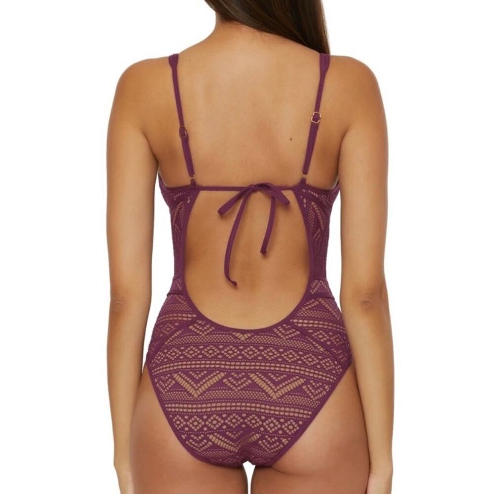 Becca by Rebecca Virtue Color Play Purple Crochet Lace Illusion Swimsuit Sz.S - Picture 3 of 16